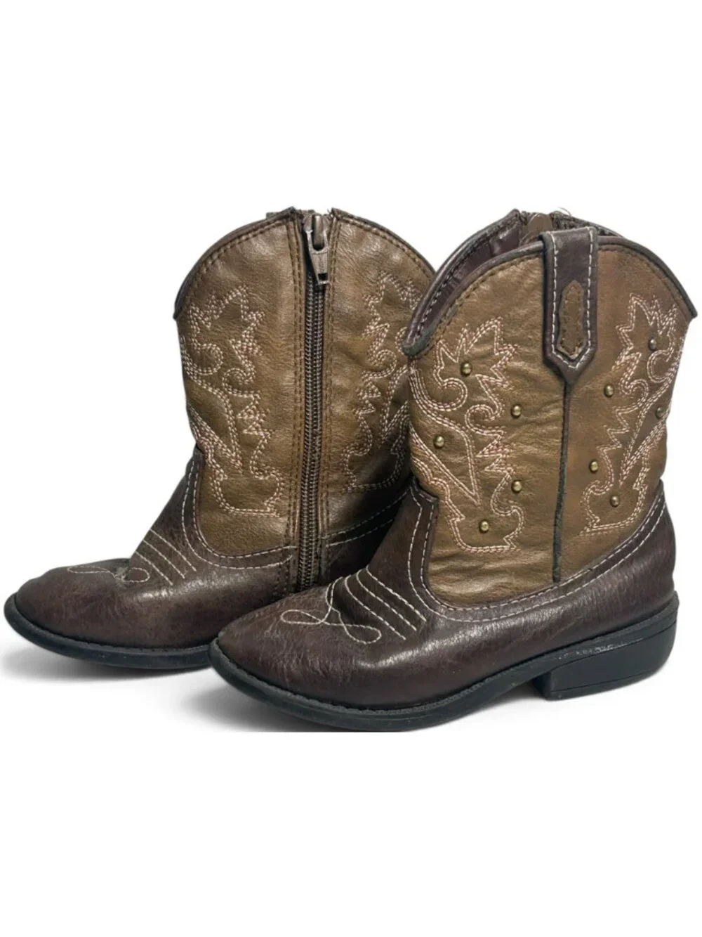 Cherokee Small Toddler Cowboy Boots Size 10 Brown Western Boots Side Zipper
